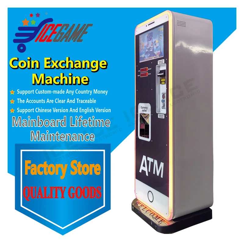 Slim Streamlined Chassis Unmanned Coin Changer Machine with Advertising Display | Automatic Coin Exchanger for Amusement Park